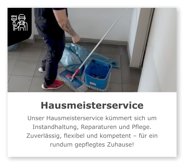 Hausmeisterservice + Unser Hausmeisterservice kümmert sich um Instandhaltung, Reparaturen und Pflege. Zuverlässig, flexibel und kompetent – für ein rundum gepflegtes Zuhause!